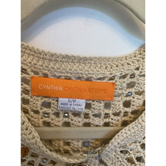 Vtg Y2K Cottage Core Ecru Crochet Gem Beaded Open shrug Cardigan Broach Clasp - Picture 5 of 10